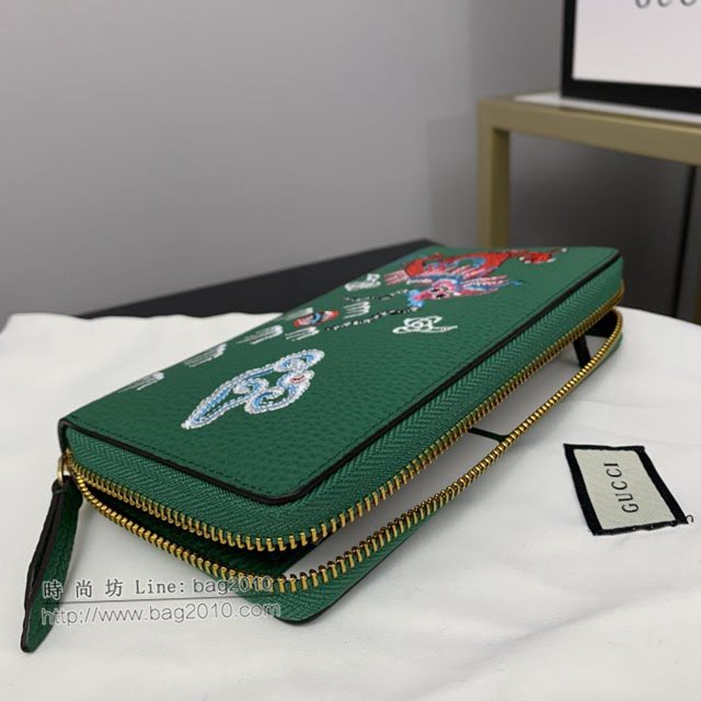 Gucci顶级男女包包 古驰嘴刺龙刺绣贴花拉链款钱包 Gucci长夹钱包 474584  gdj1691